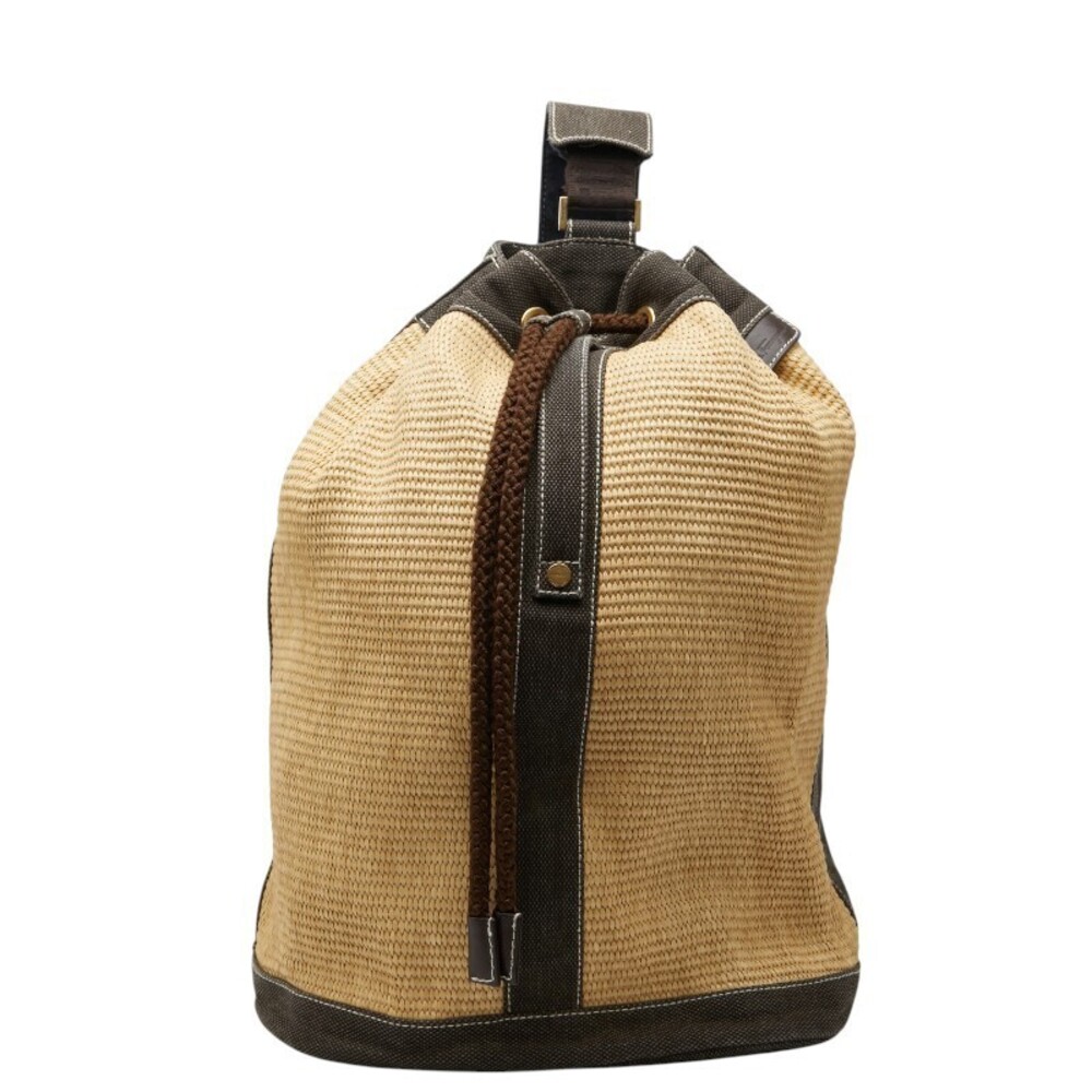Salvatore Ferragamo Hobo Bag Beige Cream Brown Straw Tan Canvas